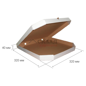 Гофрированная картонная коробка для пиццы 320*320*40 мм (МгК Т-23"Е" бел.) со скошенными углами